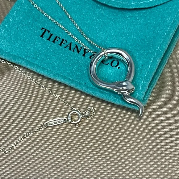Tiffany & Co Elsa Peretti Snake Pendant Necklace Sterling Silver w/ Box & Pouch - Picture 2 of 16